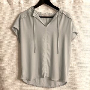 Loft blue mixed media blouse